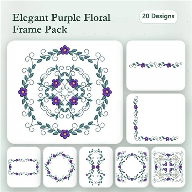 Elegant Floral Frame Embroidery Bundle – Circular, Square, Rectangular, & More (20 Designs)