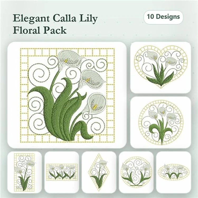 Calla Lily Floral Embroidery Bundle – Bouquet, Heart, Swirls & More (10 Designs)