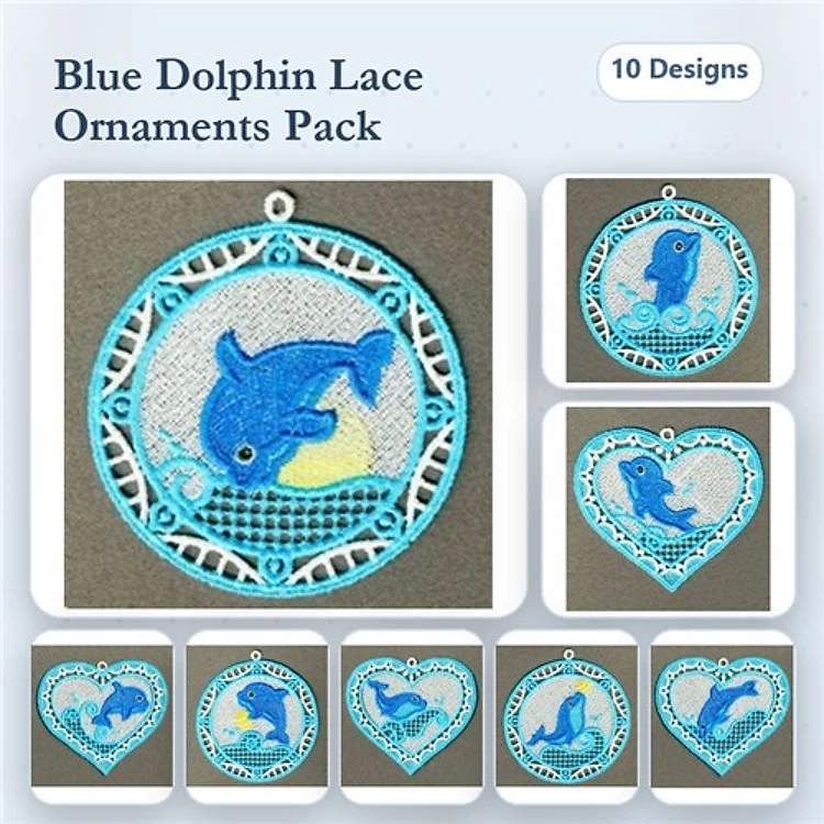 FSL Dolphin Ornaments Embroidery Bundle – Circular, Heart, Splash & More (10 Designs)