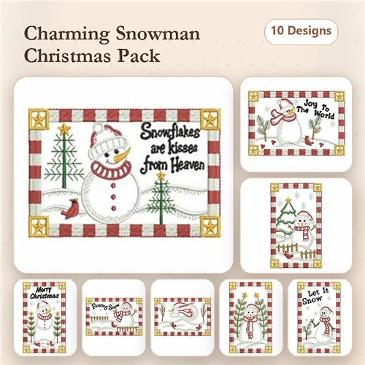 Snowman Christmas Embroidery Designs Bundle – Joy to the World, Let It Snow, Frosty Snowman & More (10 Designs)