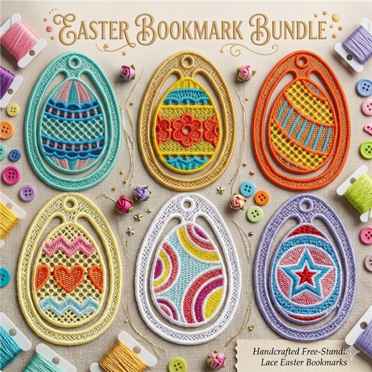 FSL Easter Egg Embroidery Bundle – Bookmarks with Flowers, Hearts, Swirls & More (10 Designs)