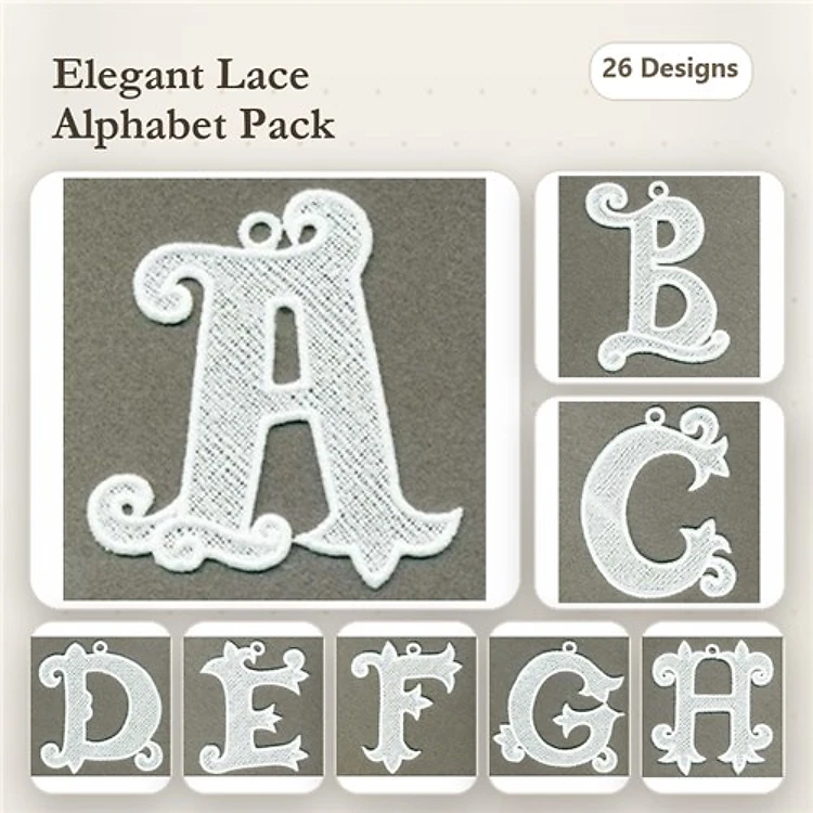 FSL Lace Alphabet Embroidery Bundle – Elegant A to Z Letters & More (26 Designs)