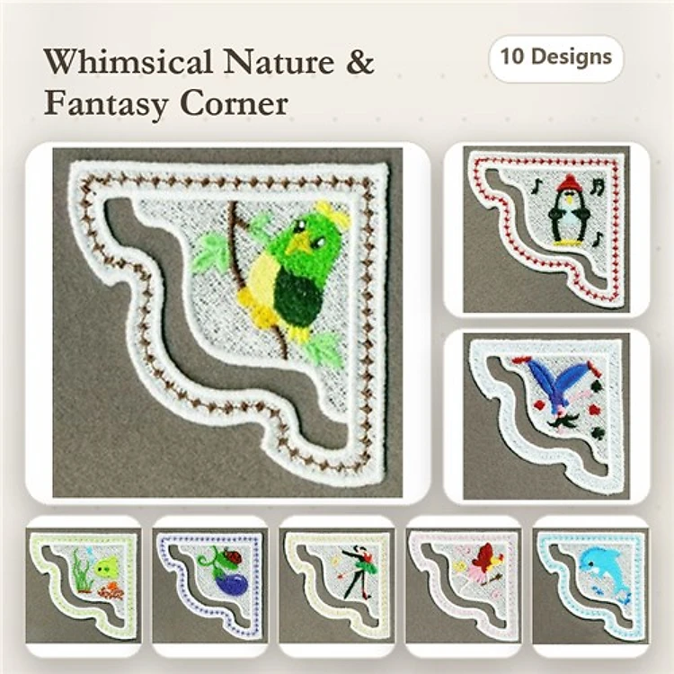 FSL Whimsical Nature Embroidery Designs Bundle – Parrot Lace, Fairy Lace, Dragonfly Lace & More (10 Designs)