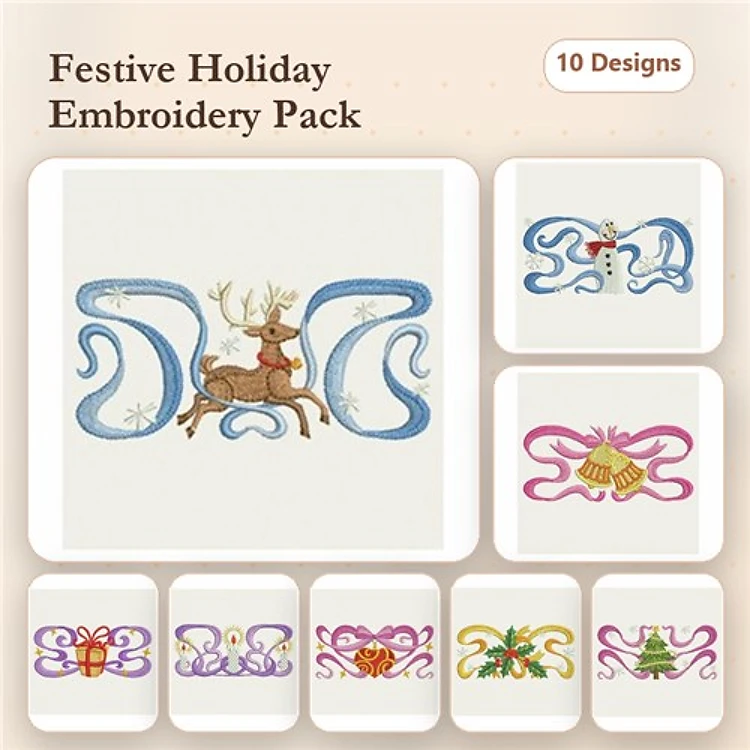 Festive Holiday Embroidery Bundle – Reindeer, Santa, Christmas Tree & More (10 Designs)