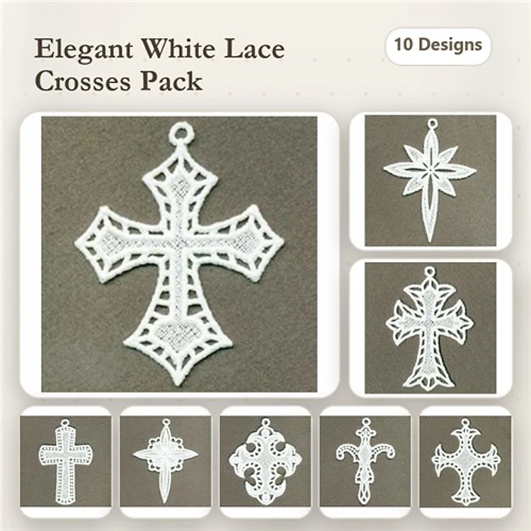 FSL Elegant Lace Cross Embroidery Bundle – Ornate Cross, Decorative Star Cross, Lace Celtic Cross & More (10 Designs)