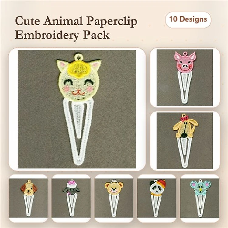 Cute Animal Paperclip Embroidery Bundle – Adorable Designs (10 Designs)