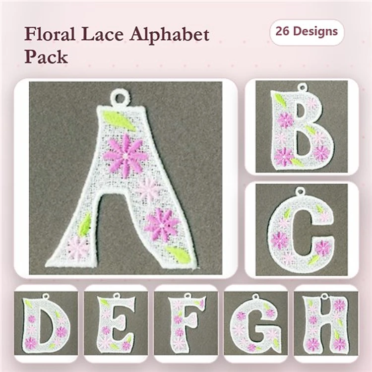 FSL Floral Lace Alphabet Embroidery Bundle – Floral Lace A, B, C, D, E, F, G, H & More (26 Designs)