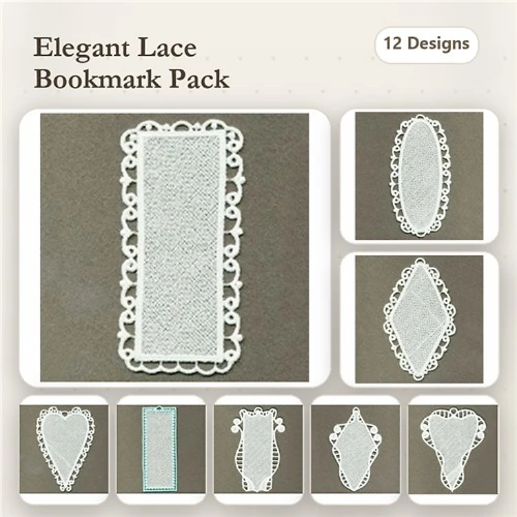 FSL Elegant Lace Bookmark Embroidery Bundle – Flowers, Heart, Rectangle, Oval & More (12 Designs)