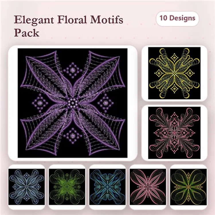 Rippled Elegant Floral Embroidery Designs Bundle – Intricate Floral Patterns, Stylish Flower & More (10 Designs)