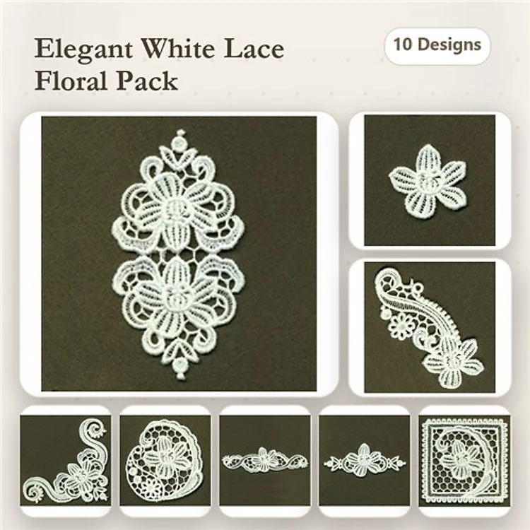 FSL Elegant Floral Lace Embroidery Bundle – Floral Lace Motif 1, Floral Lace Motif 2, Floral Lace Motif 3 & More (10 Designs)
