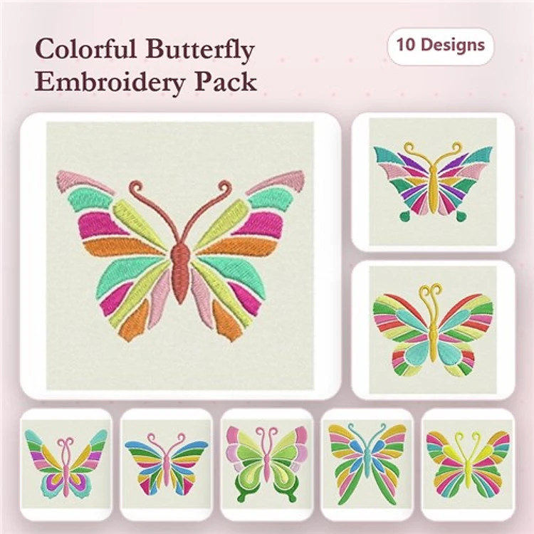 Colorful Butterfly Embroidery Designs Bundle – Beautiful Butterfly Variations & More (10 Designs)