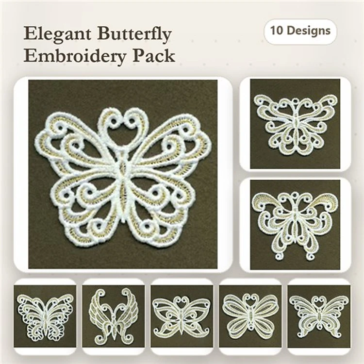 FSL Elegant Butterflies Embroidery Designs Bundle – Intricate Lace Butterfly Creations & More (10 Designs)