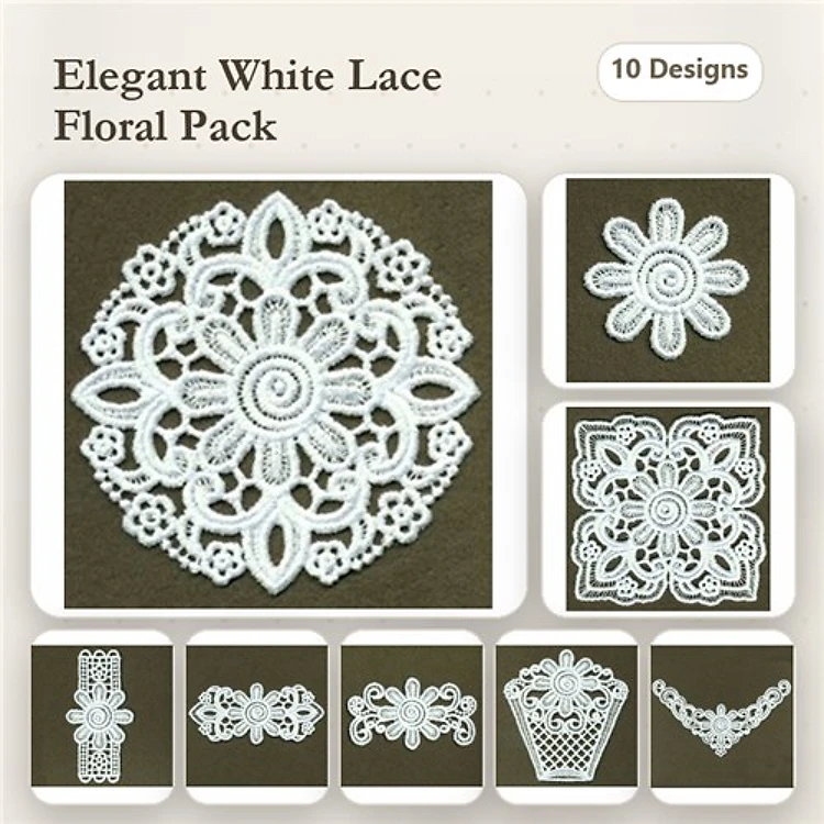 FSL Elegant Floral Lace Embroidery Designs Bundle – Doily, Daisy, Intricate Motif & More (10 Designs)