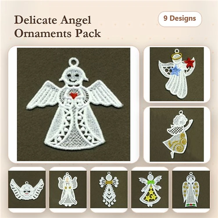FSL Angel Ornaments Embroidery Bundle – Red Heart, Blue Ribbon, Sitting Angel & More (9 Designs)