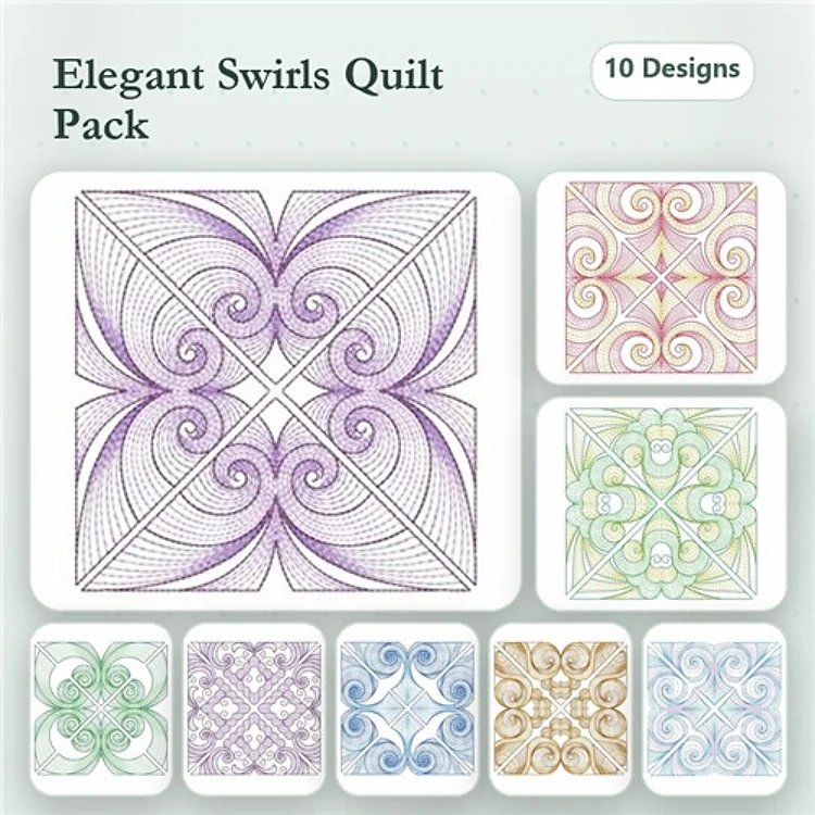 Rippled Elegant Swirls Embroidery Bundle – Swirl Pattern with Purple Center, Geometric Swirl & More (10 Designs)