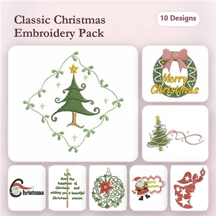 Classic Christmas Embroidery Bundle – Christmas Tree, Wreath, Ornament & More (10 Designs)