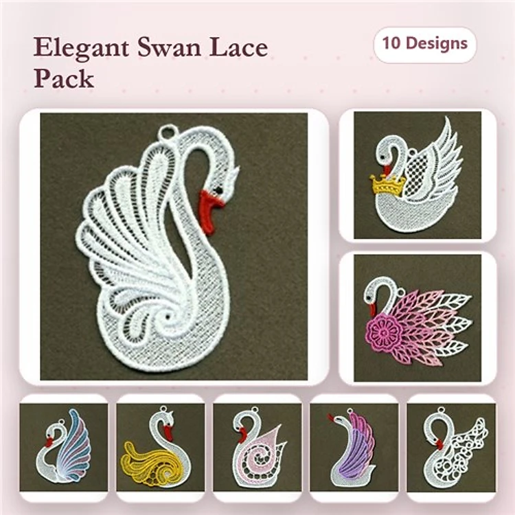 FSL Swan Embroidery Designs Bundle – Elegant Swan Ornament, Swan with Crown, & More (10 Designs)