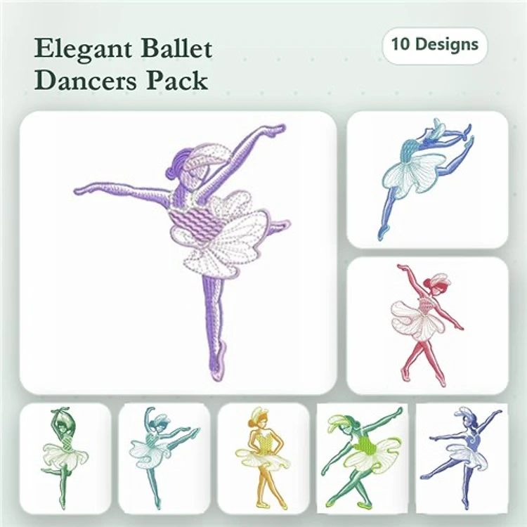 Ballet Dancers Embroidery Designs Bundle – Graceful Performers in Various Poses & More (10 Designs)