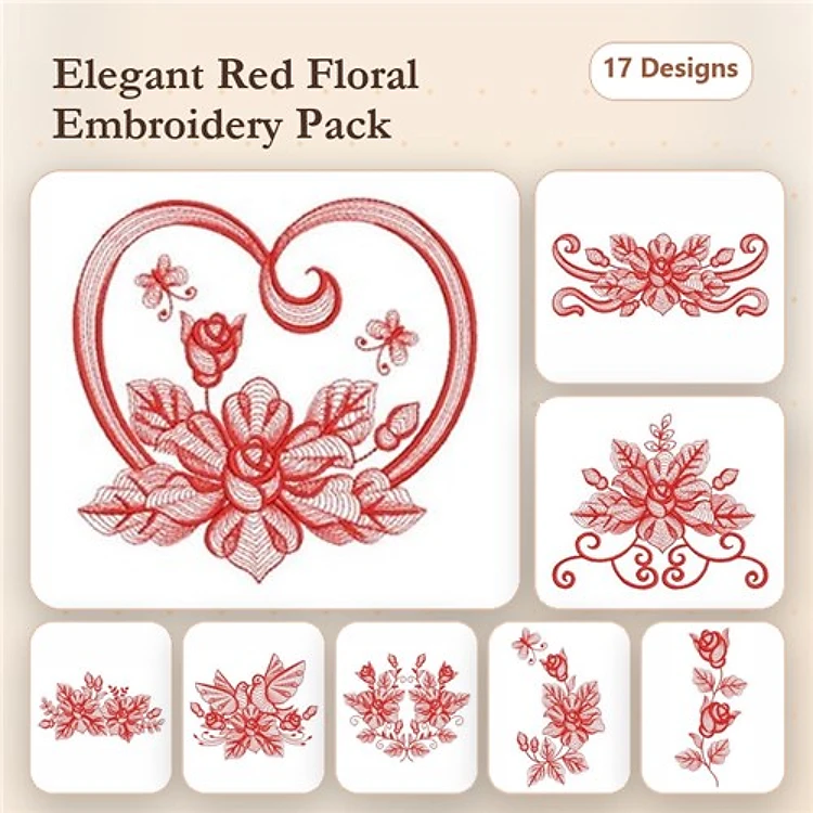 Redwork Rippled Roses