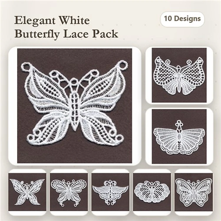 FSL Butterfly Lace Embroidery Bundle – Large Butterfly Lace, Ornate Butterfly Lace, & More (10 Designs)