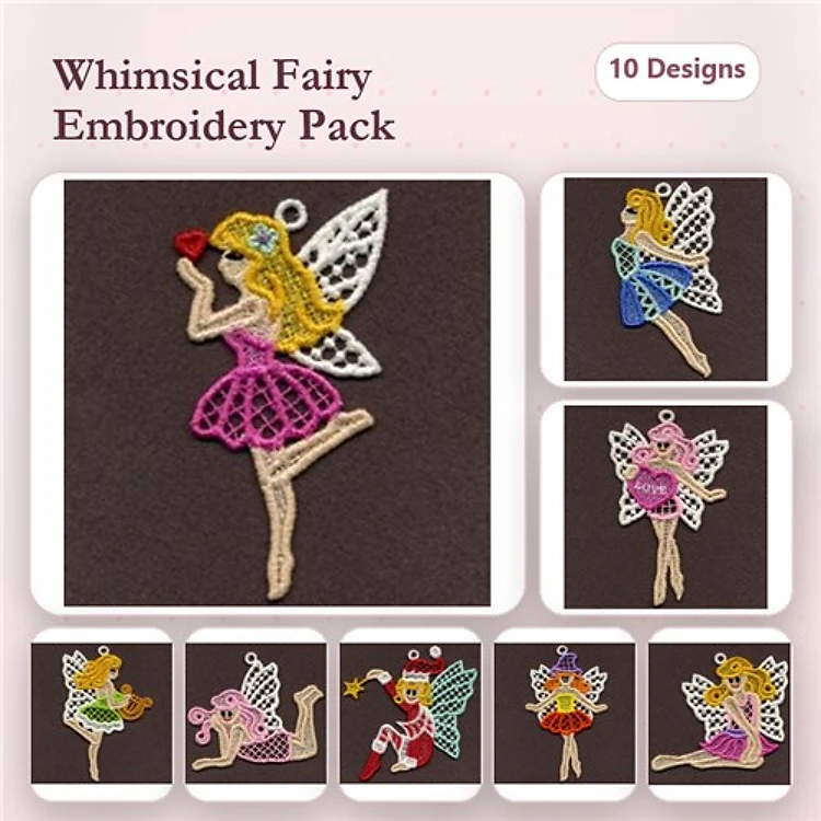 FSL Fairy Embroidery Bundle – Fairy with Rose, Dancing Fairy, Fairy with Butterfly & More (10 Designs)