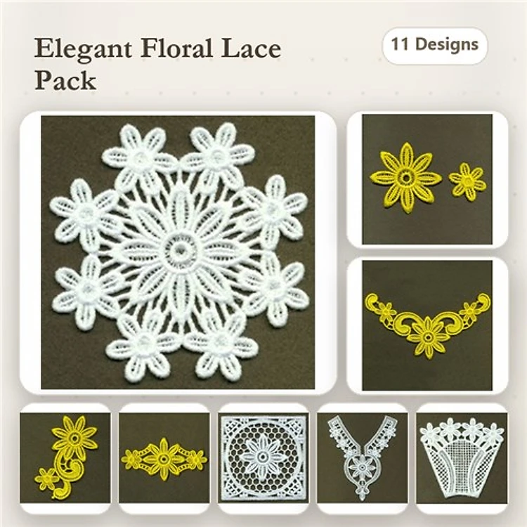 FSL Elegant Floral Lace Embroidery Designs Bundle – Doily, Ornament, Border & More (11 Designs)