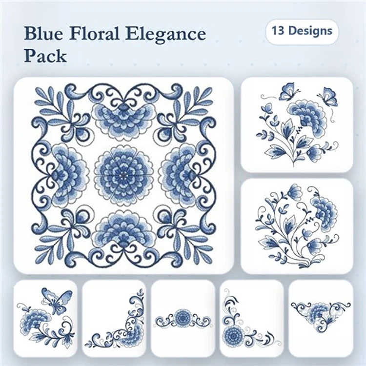Floral Embellishments Embroidery Bundle – Large Centerpiece, Butterfly & Floral, Corner Accent & More (13 Designs)