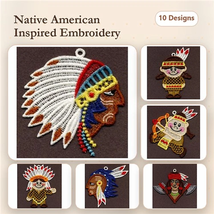 FSL Native American Themed Embroidery Bundle – Chief, Warrior, Girl & More (10 Designs)
