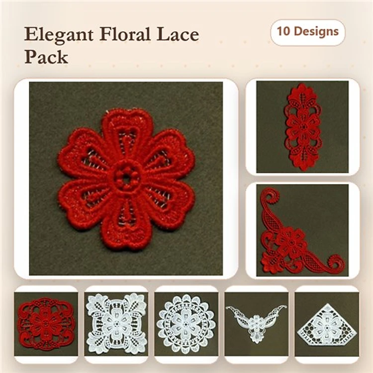 FSL Elegant Floral Lace Embroidery Bundle – Ornamental Lace, Lace Border, Lace Butterfly & More (10 Designs)