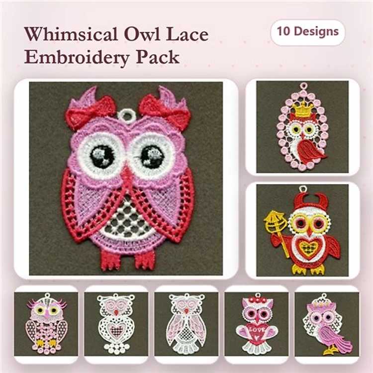 FSL Owl Embroidery Bundle – Owl with Bow, Owl with Heart, Owl with Glasses & More (10 Designs)