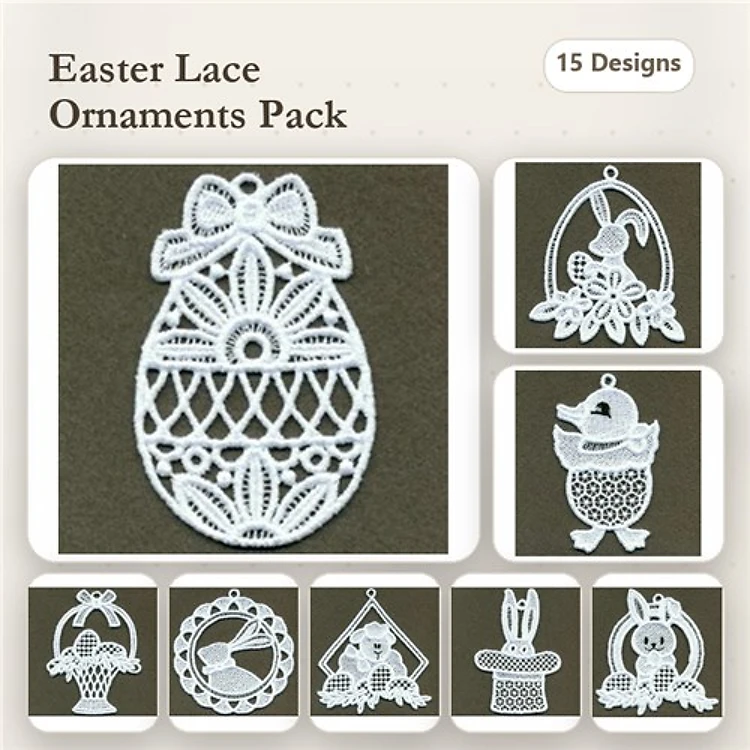 FSL Easter Ornaments Embroidery Bundle – Easter Egg, Bunny With Basket, Duckling & More (15 Designs)