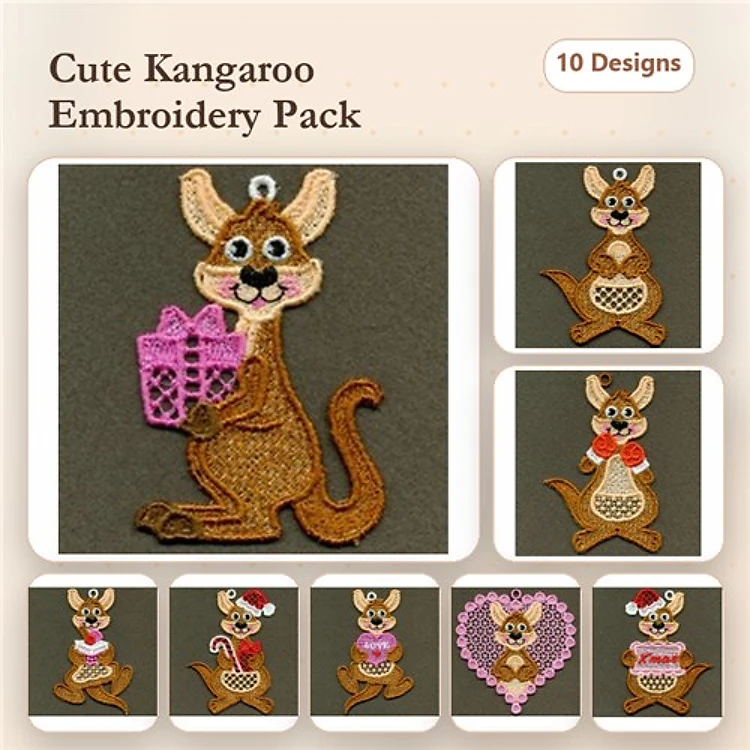 FSL Kangaroo Embroidery Bundle – Gift, Heart, Scarf, Present & More (10 Designs)