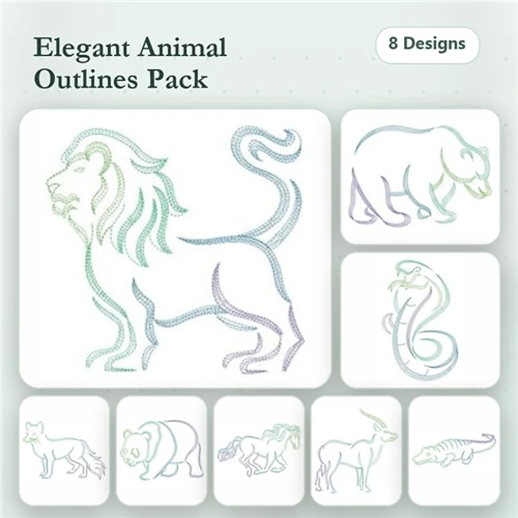 Redwork Elegant Animal Embroidery Bundle – Lion, Bear, Snake, Panda & More (8 Designs)