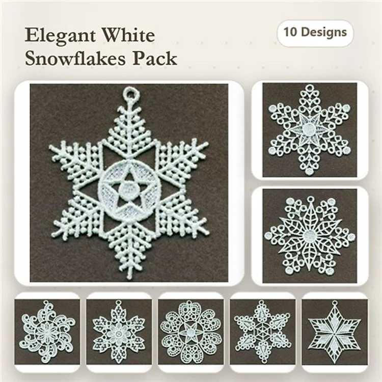 FSL Elegant Snowflake Embroidery Bundle – Lace Snowflake Ornament & More (10 Designs)