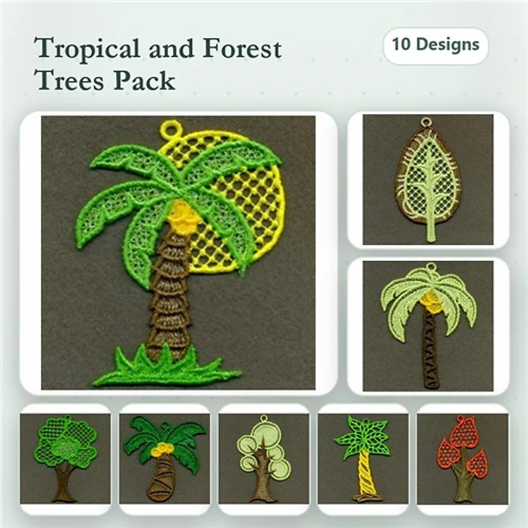 FSL Tropical Tree Embroidery Bundle – Palm Tree, Leafy Tree, Abstract Tree & More (10 Designs)