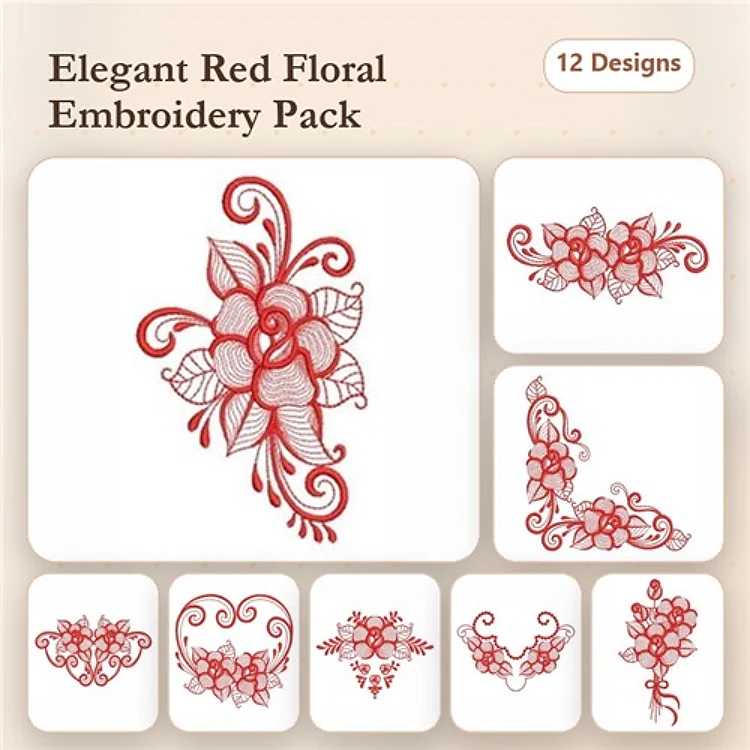 Redwork Rippled Roses