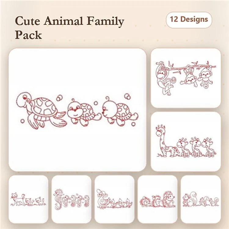 Cute Animal Family Embroidery Bundle – Adorable Wildlife Designs (12 Designs)