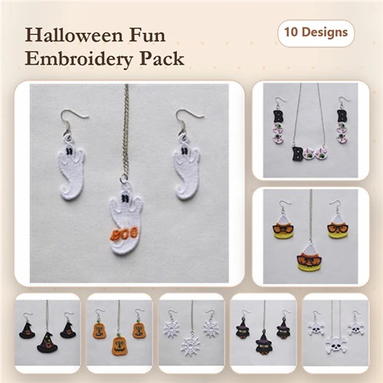 FSL Halloween Embroidery Bundle – Ghost, Spider, Pumpkin, Bat & More (10 Designs)