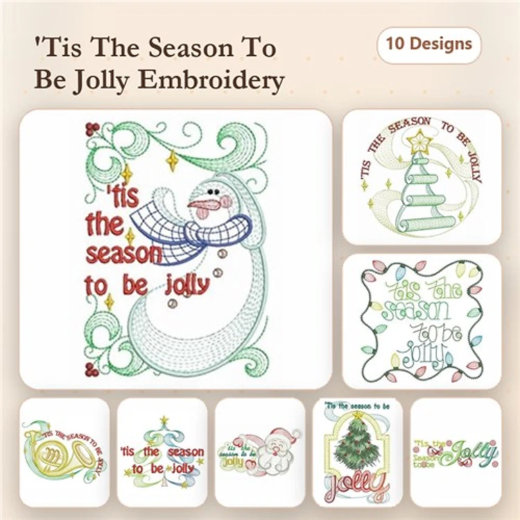 Rippled 'Tis the Season to Be Jolly Embroidery Bundle – Snowman, Christmas Tree, Ornament & More (10 Designs)