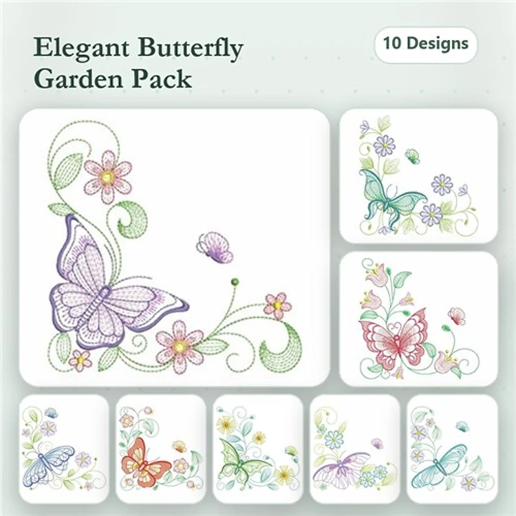 Rippled Butterflies & Flowers Embroidery Designs Bundle – Elegant Butterfly, Colorful Butterfly, & More (10 Designs)