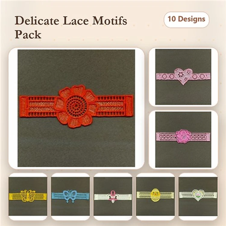 FSL Delicate Lace Embroidery Bundle – Flower, Heart, Bow & More (10 Designs)