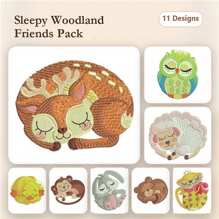 Sleepy Woodland Friends Embroidery Bundle – Forest Creatures (11 Designs)