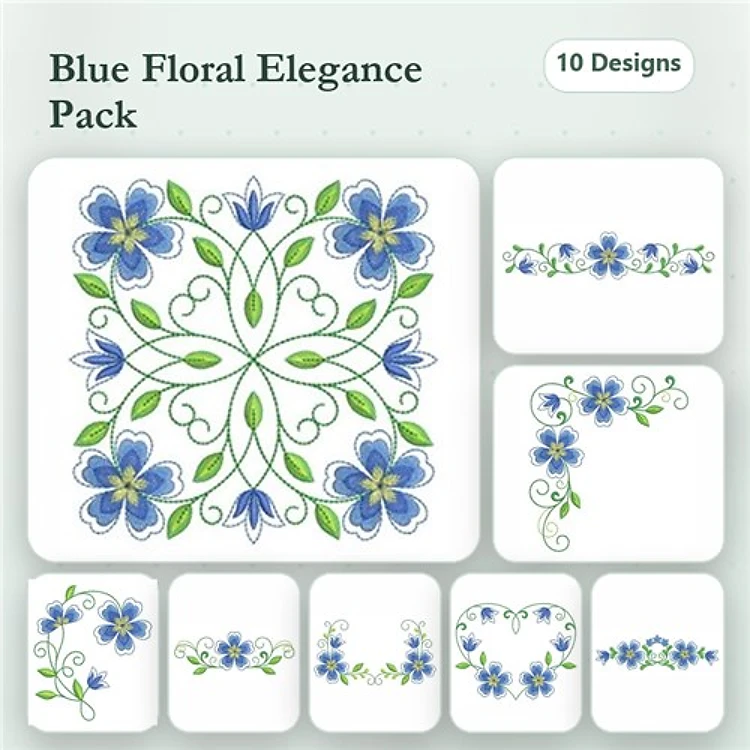 Floral Embellishments Embroidery Bundle – Floral Border, Floral Corner, Elegant Floral Strip & More (10 Designs)