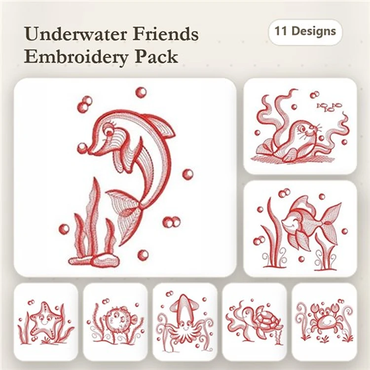 Underwater Friends Embroidery Bundle – Marine Life Designs (11 Designs)