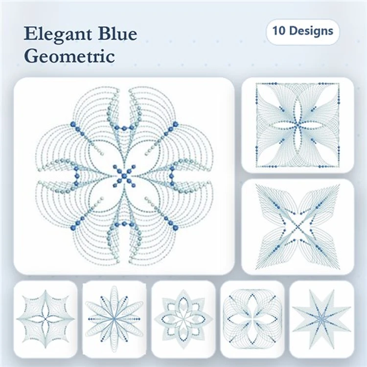 Rippled Geometric Embroidery Bundle – Geometric Flower, Abstract Star, Floral Geometry & More (10 Designs)