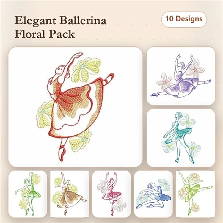 Redwork Ballerina Embroidery Designs Bundle – Elegant Ballerina 1, Elegant Ballerina 2, & More (10 Designs)