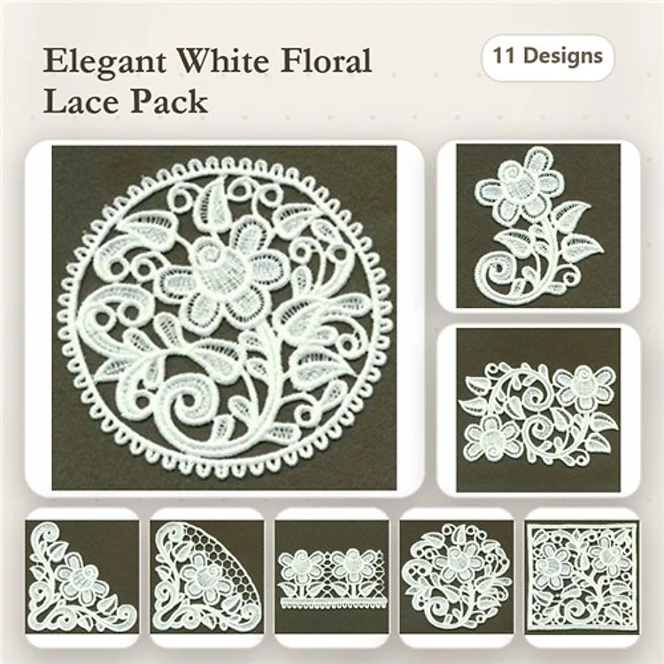 FSL Floral Lace Embellishments Bundle – Lace Flower Motif, Ornate Floral Lace & More (11 Designs)