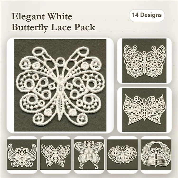 FSL Lace Butterflies Embroidery Designs Bundle – Intricate Butterfly Lace Variants & More (14 Designs)