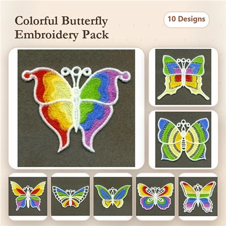 FSL Colorful Butterflies Embroidery Bundle – Vibrant Designs & More (10 Designs)