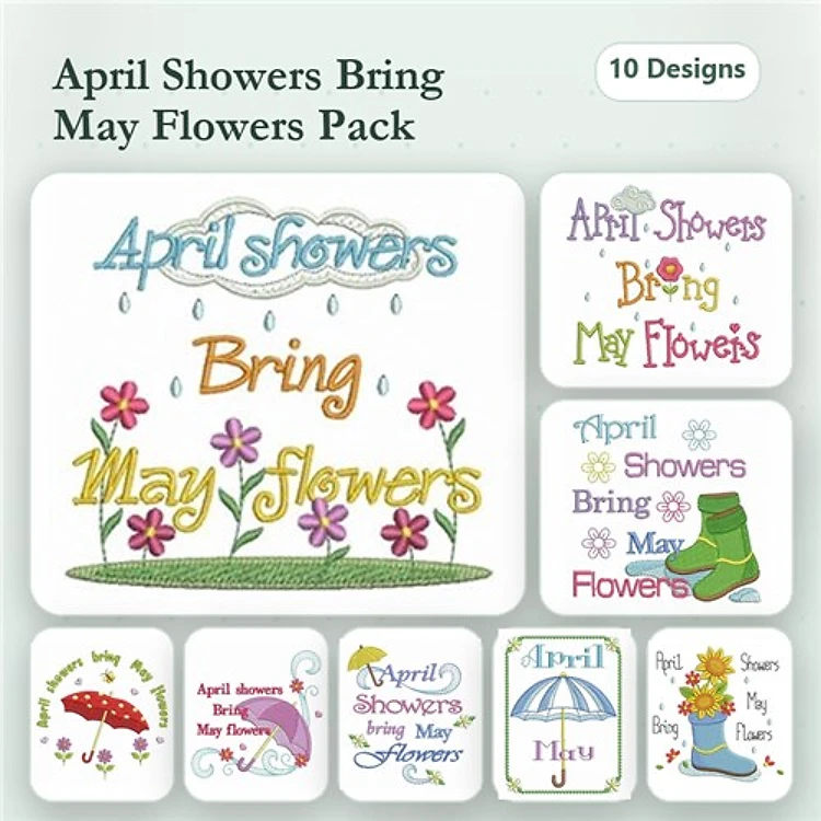 Springtime Floral Embroidery Bundle – April Showers, May Flowers, Rain Boots & More (10 Designs)